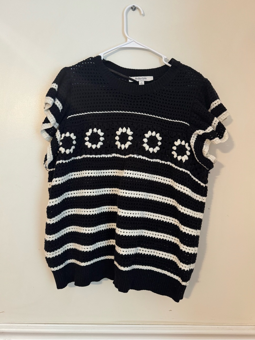 Belle Isle by Torrid Black & White Crochet FloStripe Short-Sleeve Sweater size 2